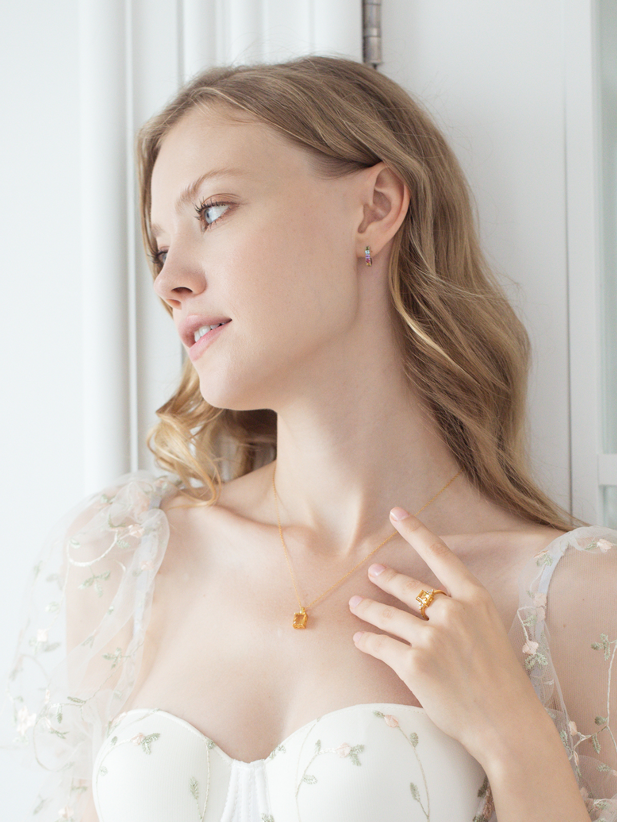 Citrine Emerald Cut Pendant Necklace in 18k Gold Vermeil