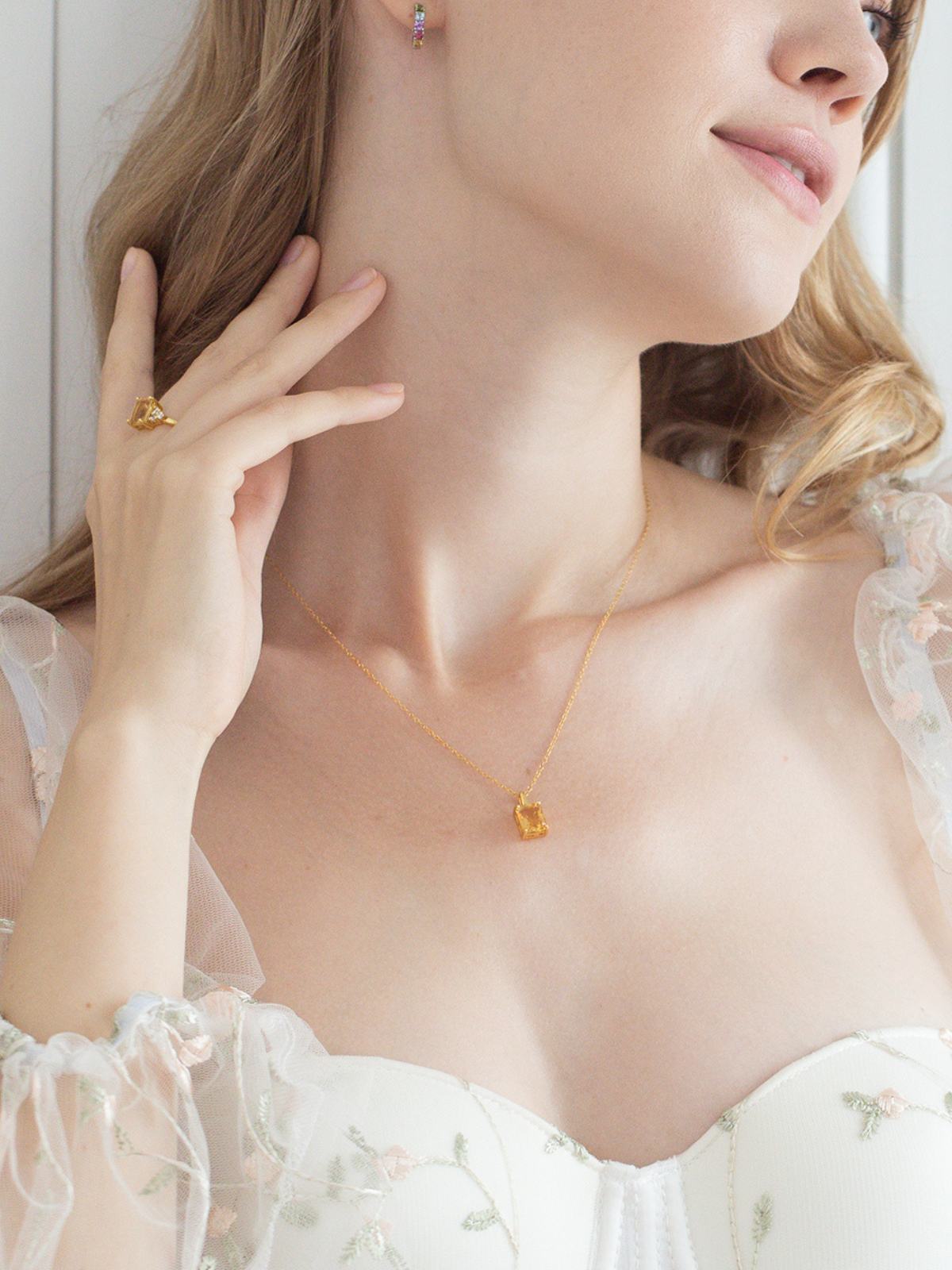 Citrine Emerald Cut Pendant Necklace in 18k Gold Vermeil