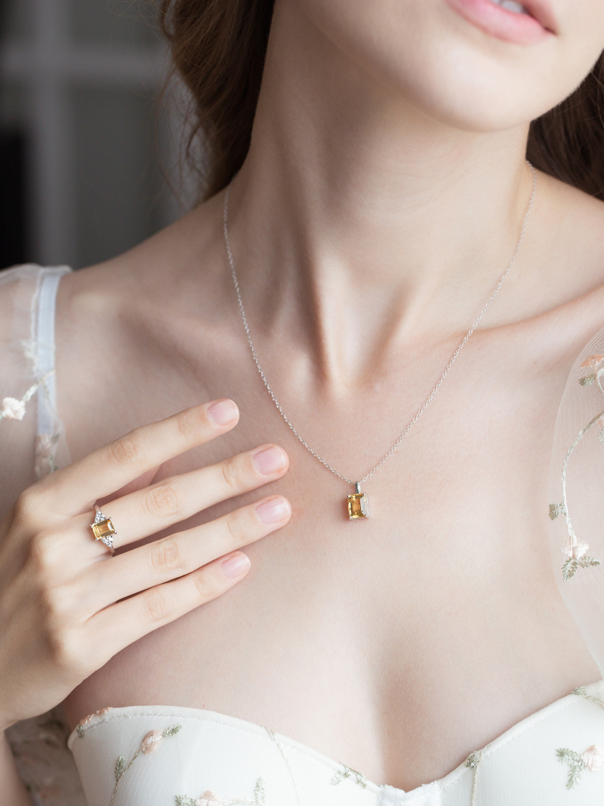 Citrine Emerald Cut Ring in Sterling Silver