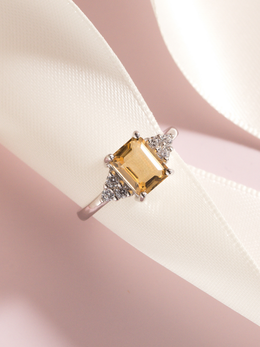 Citrine Emerald Cut Ring in Sterling Silver