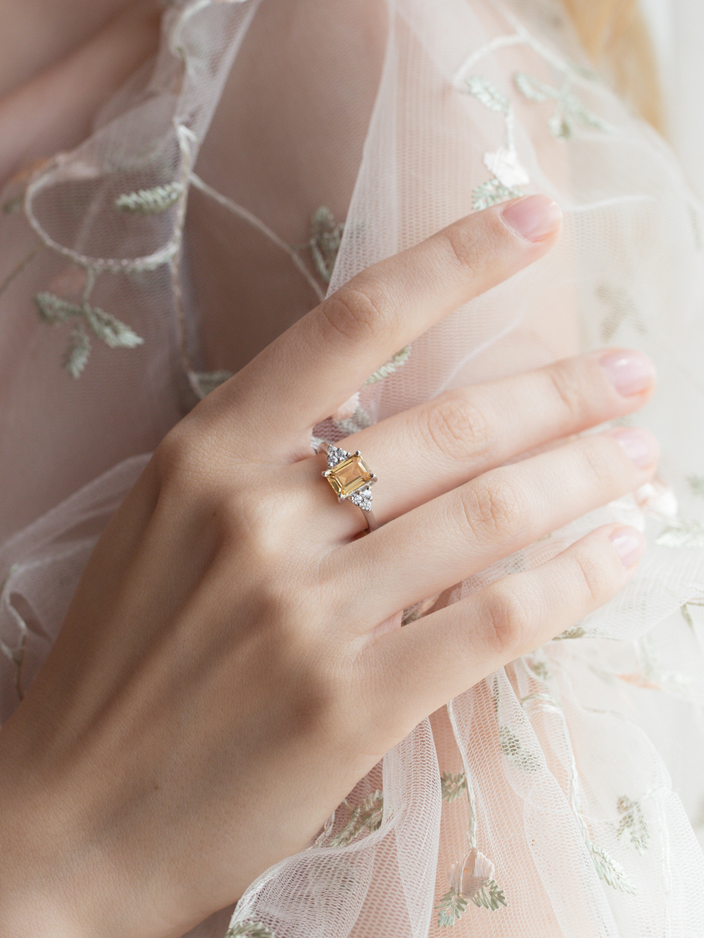 Citrine Emerald Cut Ring in Sterling Silver