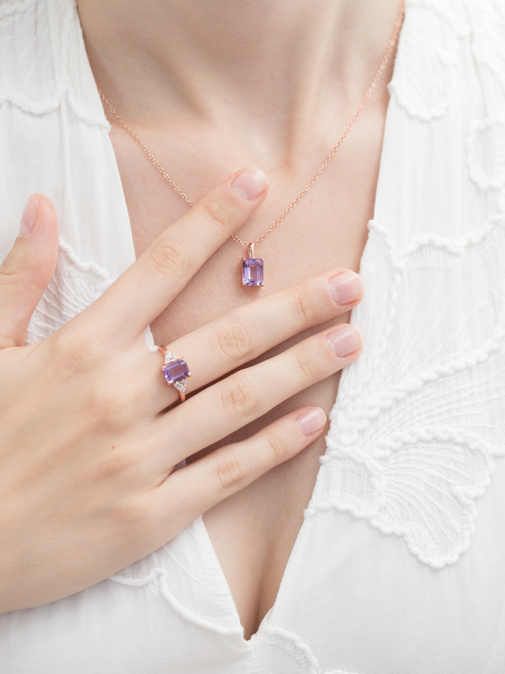 Lavender Amethyst Emerald Cut Ring in 18k Rose Gold Vermeil