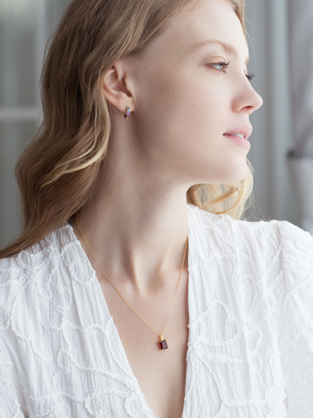 Garnet Emerald Cut Pendant Necklace in 18k Gold Vermeil