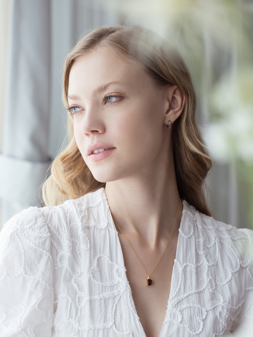 Garnet Emerald Cut Pendant Necklace in 18k Gold Vermeil