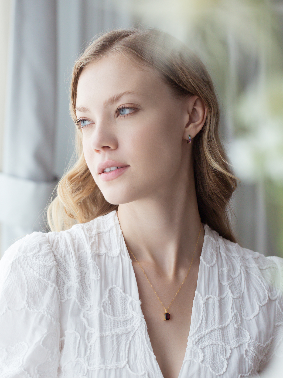 Garnet Emerald Cut Pendant Necklace in 18k Gold Vermeil