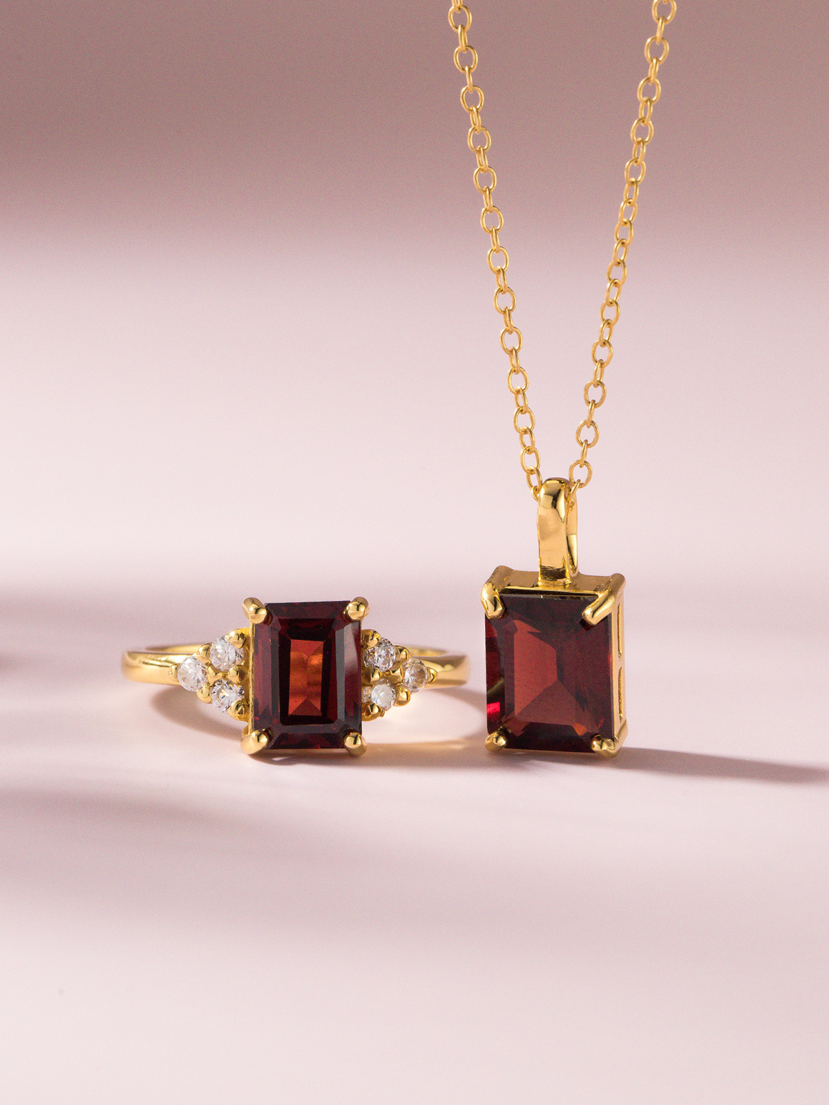 Garnet Emerald Cut Pendant Necklace in 18k Gold Vermeil