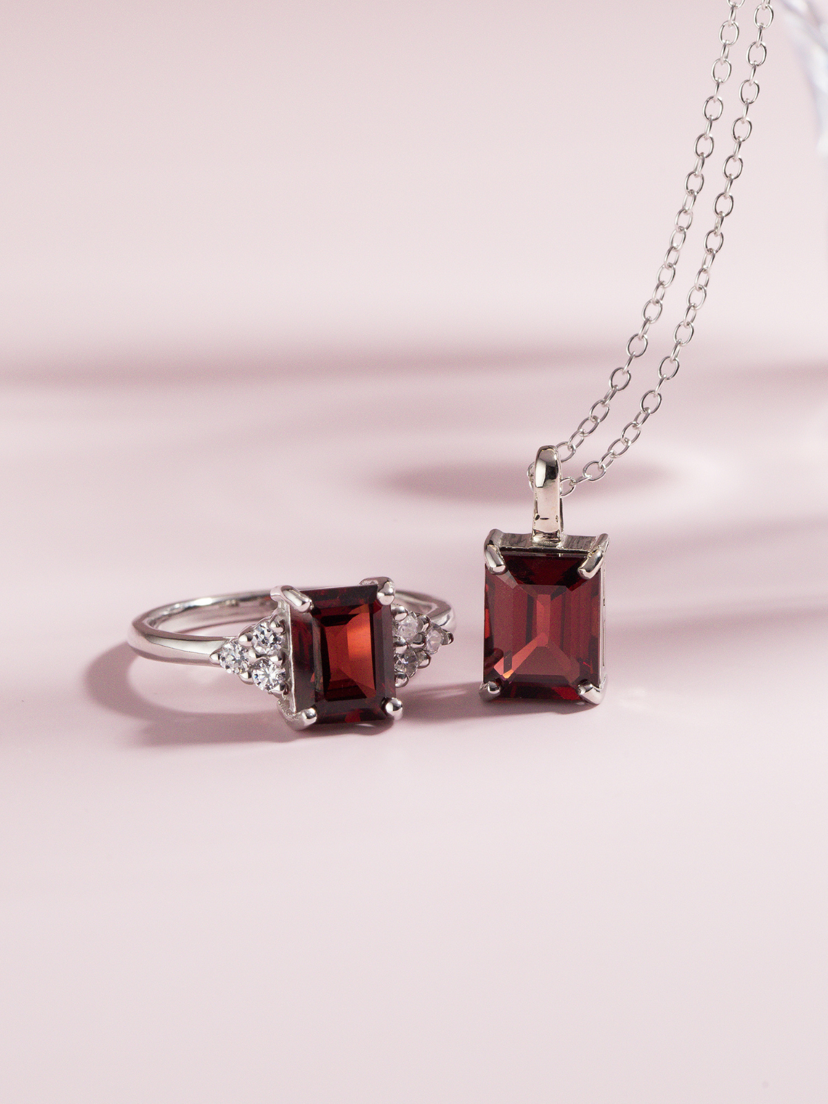 Garnet Emerald Cut Ring in Sterling Silver