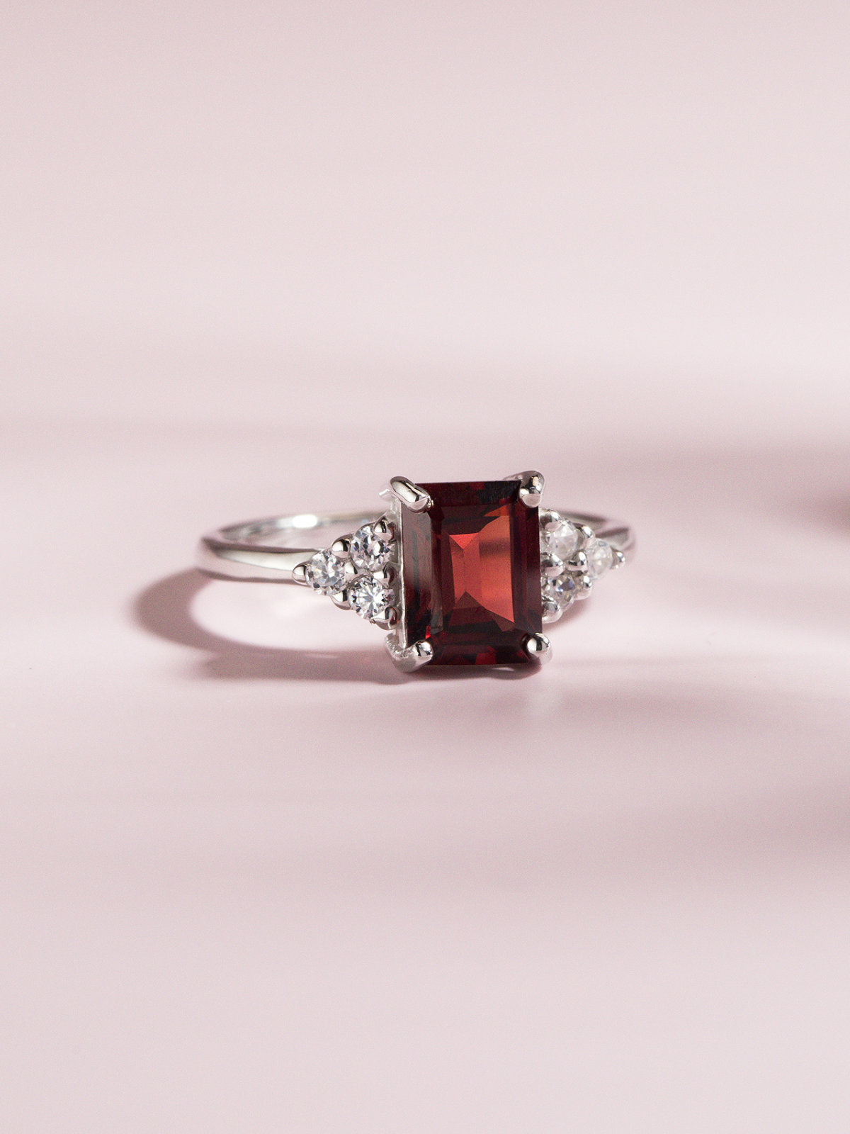 Garnet Emerald Cut Ring in Sterling Silver