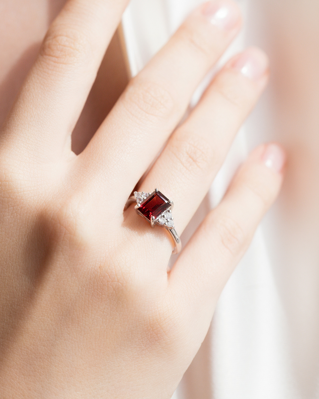 Garnet Emerald Cut Ring in Sterling Silver