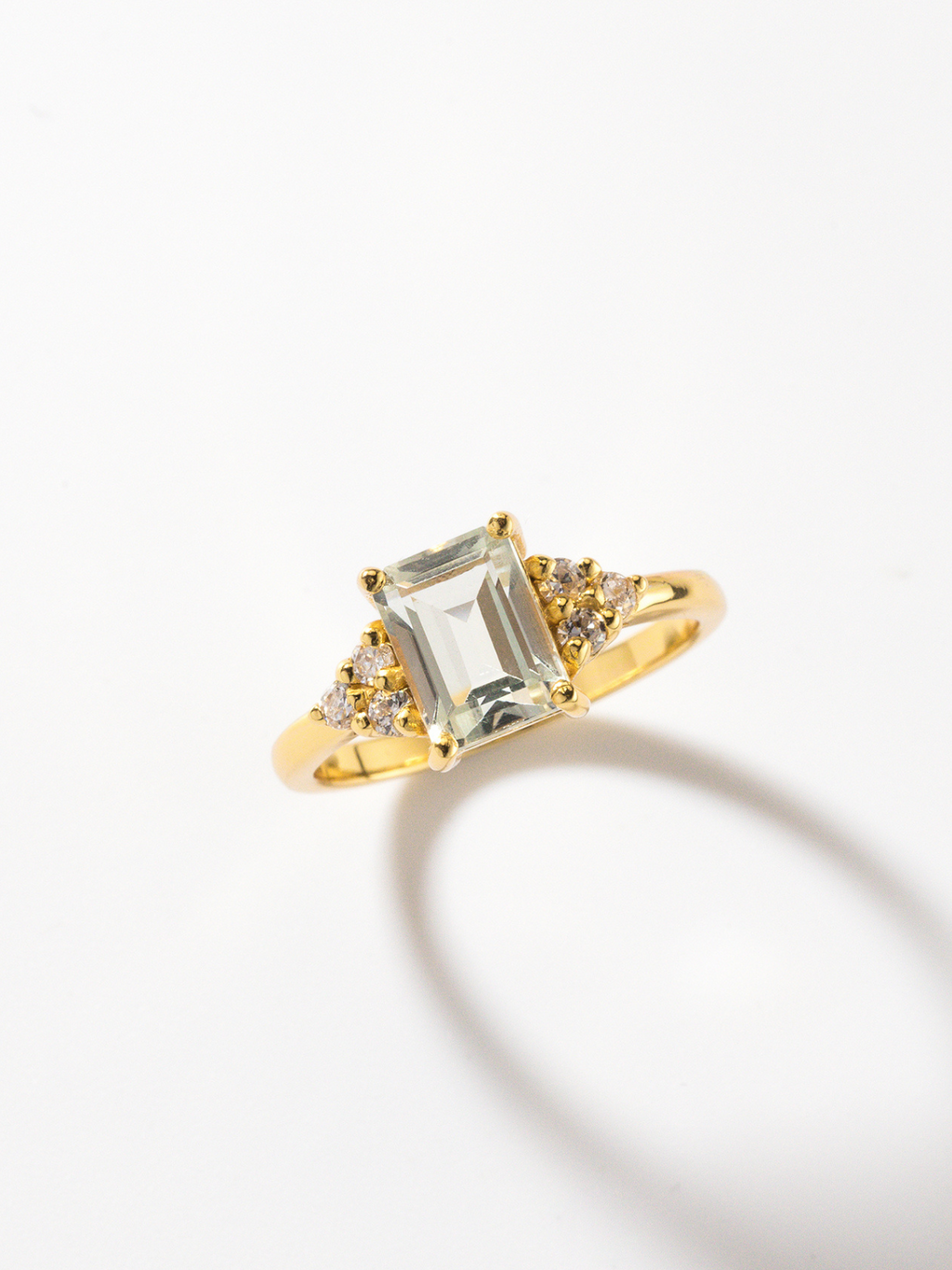 Green Amethyst Emerald Cut Ring in 18k Gold Vermeil