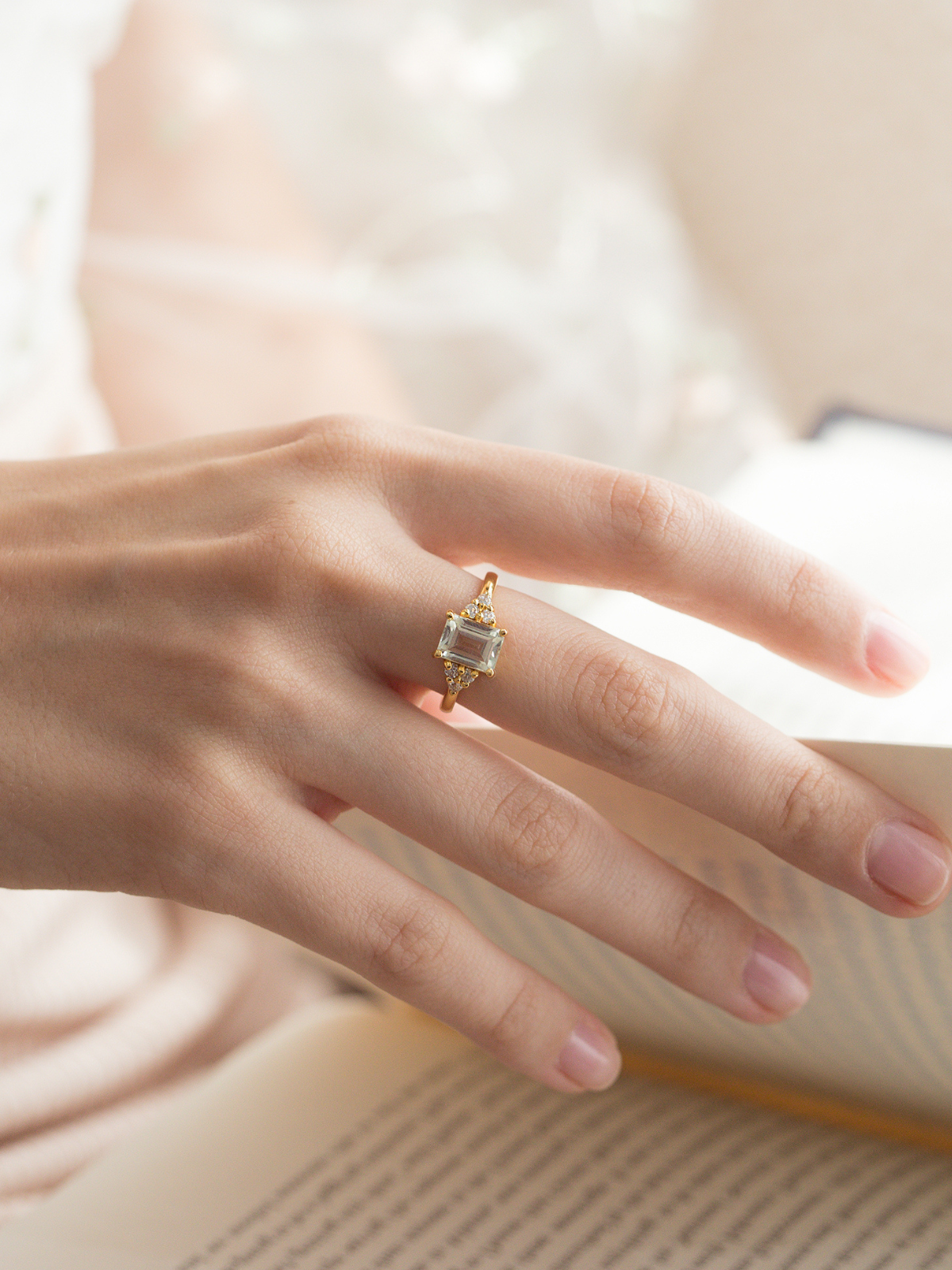 Green Amethyst Emerald Cut Ring in 18k Gold Vermeil