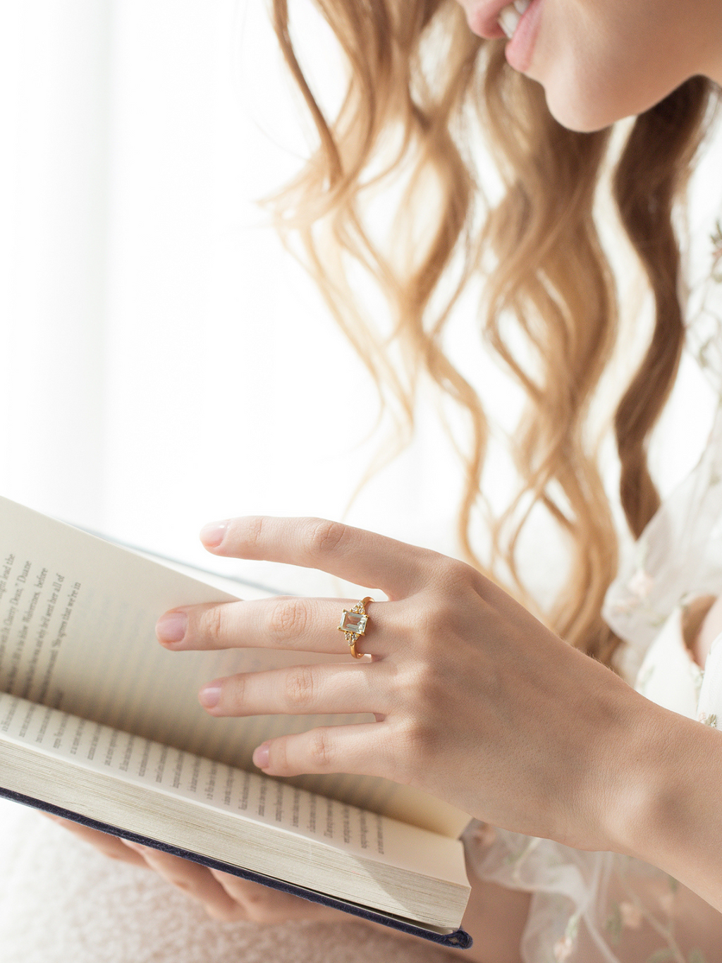 Green Amethyst Emerald Cut Ring in 18k Gold Vermeil