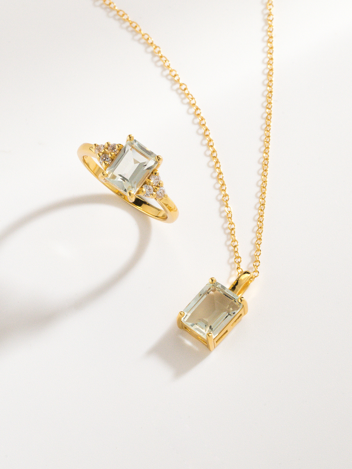 Green Amethyst Emerald Cut Pendant Necklace in 18k Gold Vermeil