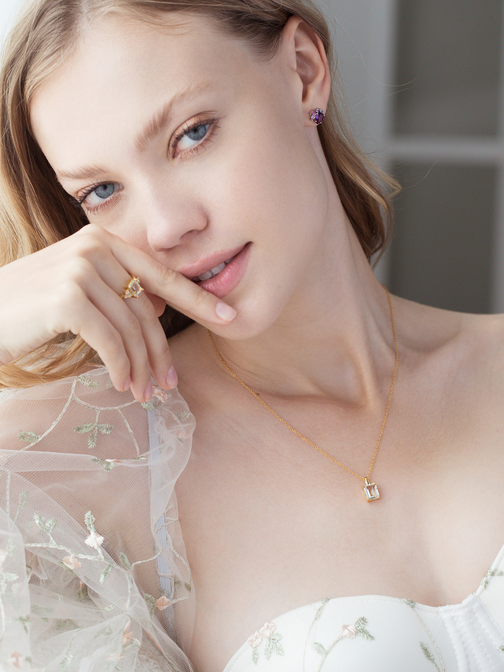 Green Amethyst Emerald Cut Ring in 18k Gold Vermeil