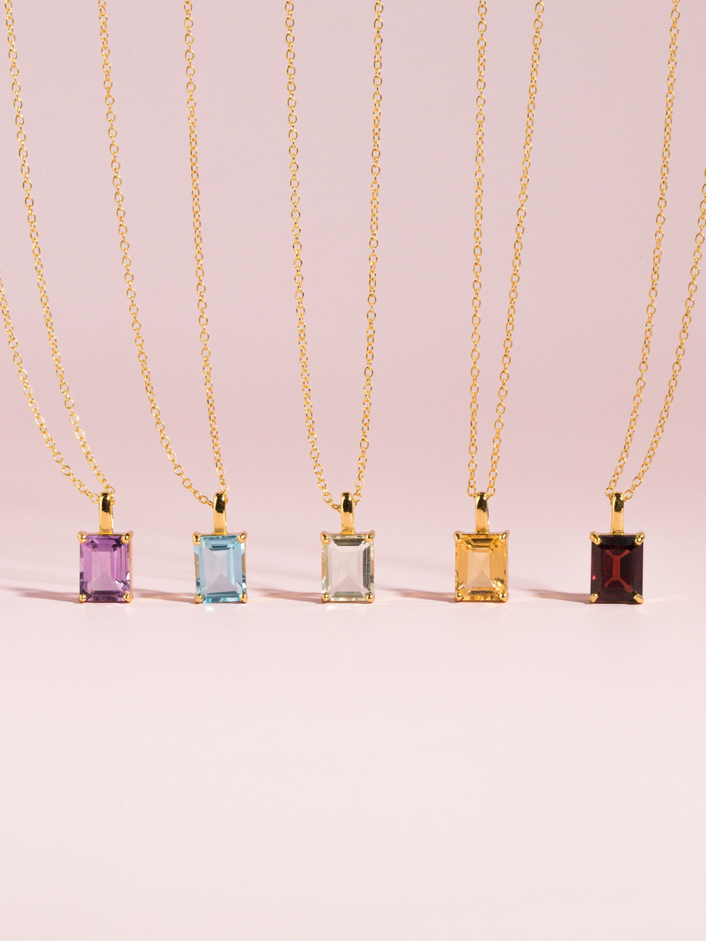 Green Amethyst Emerald Cut Pendant Necklace in 18k Gold Vermeil