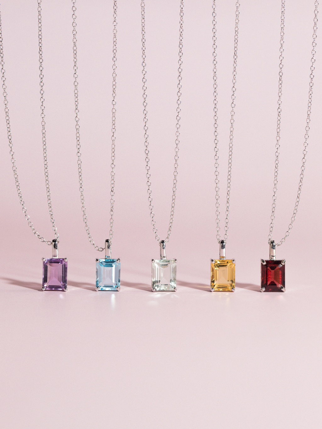 Citrine Emerald Cut Pendant Necklace in Sterling Silver