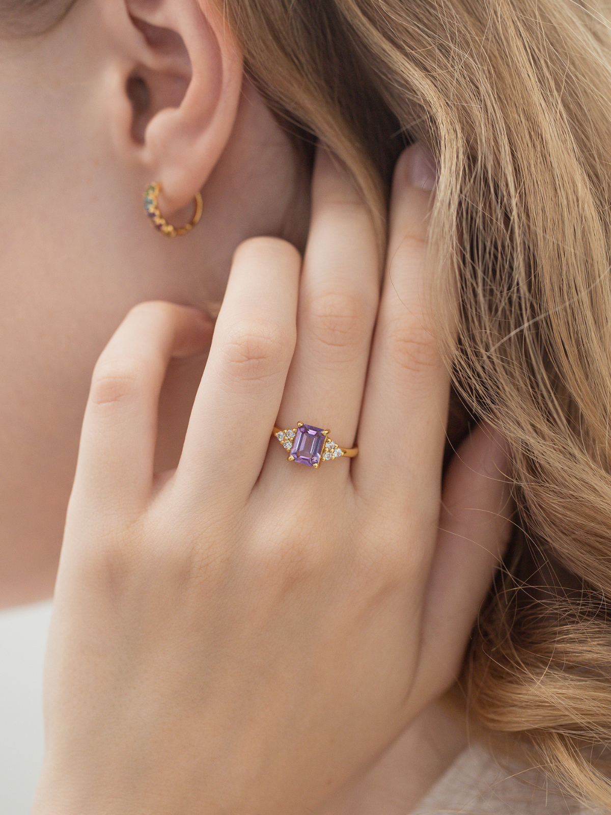 Lavender Amethyst Emerald Cut Ring in 18k Gold Vermeil