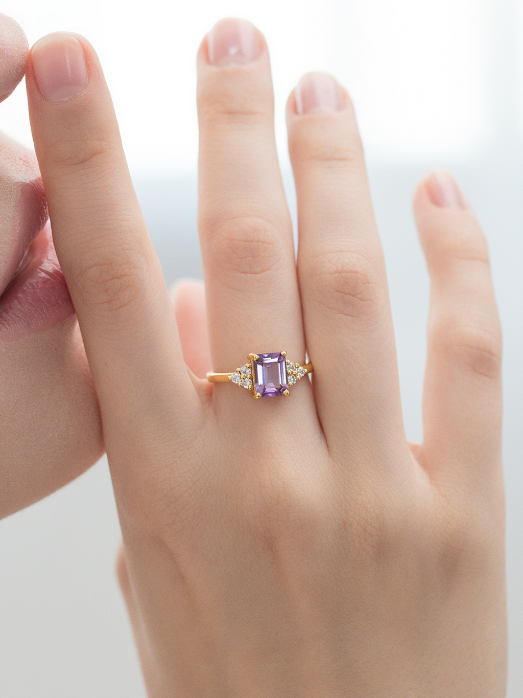 Lavender Amethyst Emerald Cut Ring in 18k Gold Vermeil