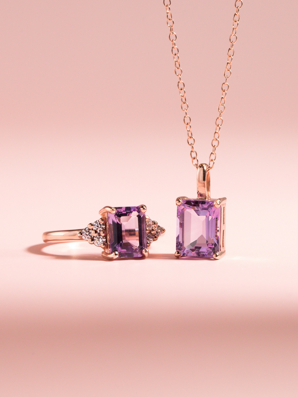 Lavender Amethyst Emerald Cut Ring in 18k Rose Gold Vermeil