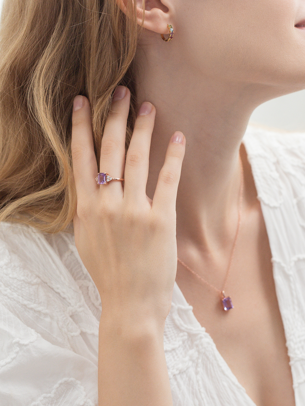 Lavender Amethyst Emerald Cut Ring in 18k Rose Gold Vermeil