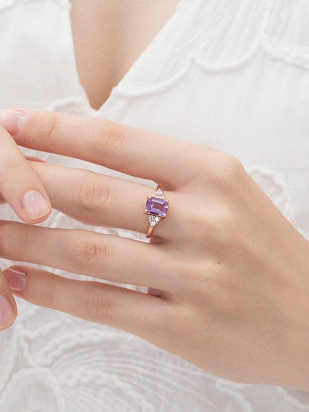 Lavender Amethyst Emerald Cut Ring in 18k Rose Gold Vermeil