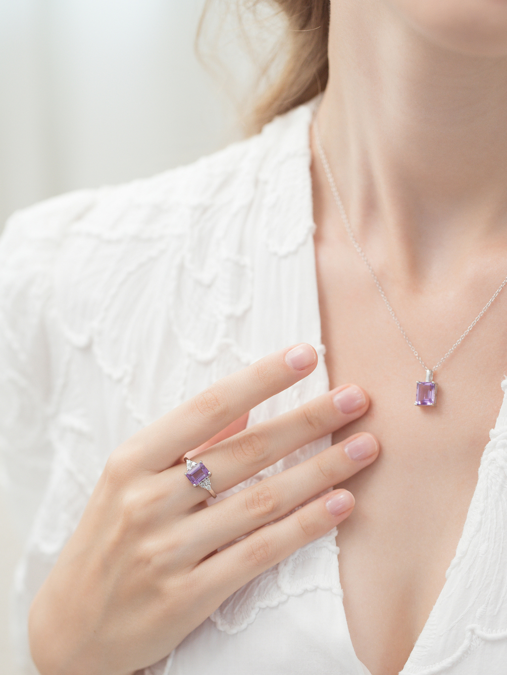 Lavender Amethyst Emerald Cut Ring in Sterling Silver