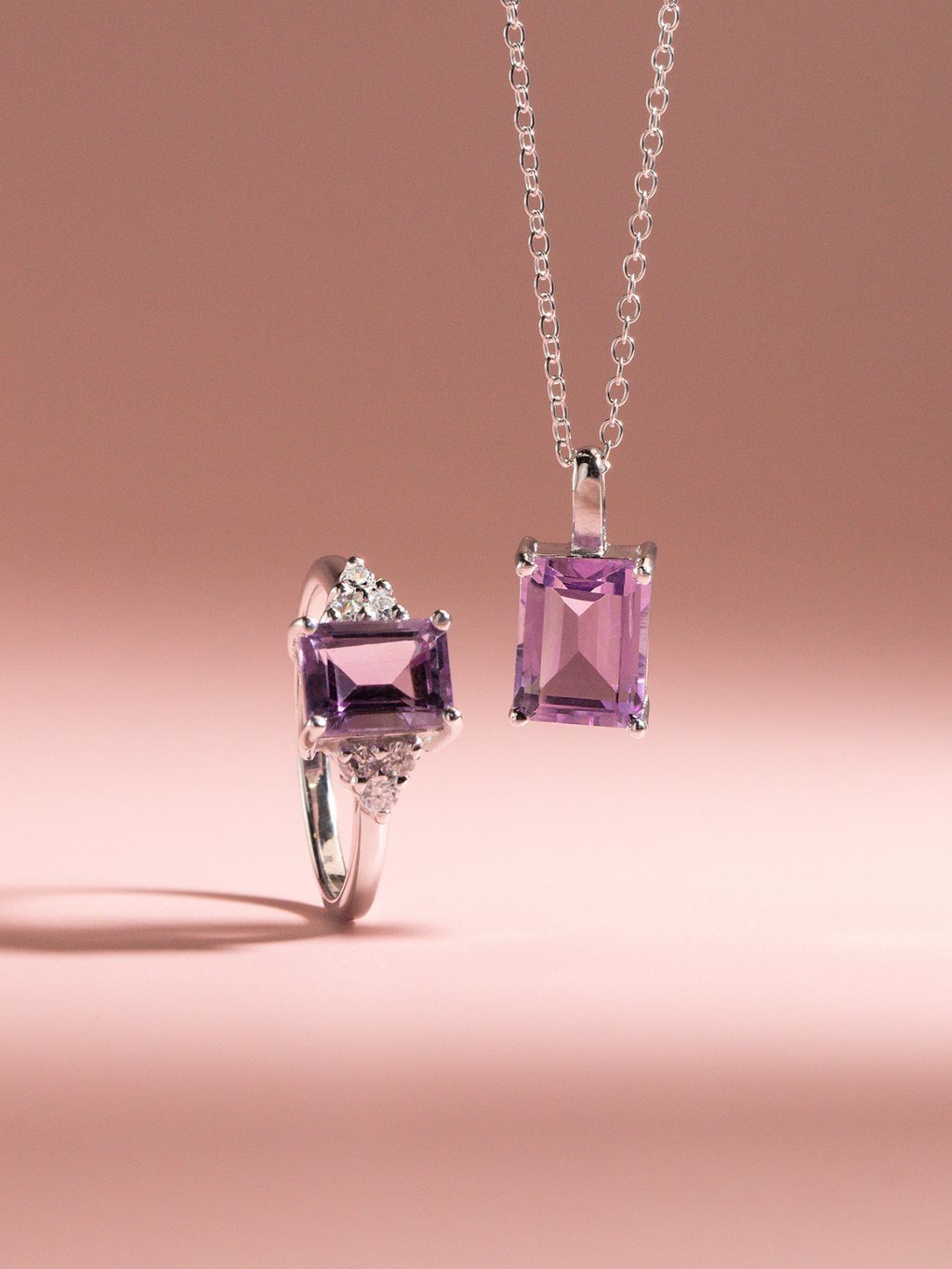 Lavender Amethyst Emerald Cut Ring in Sterling Silver