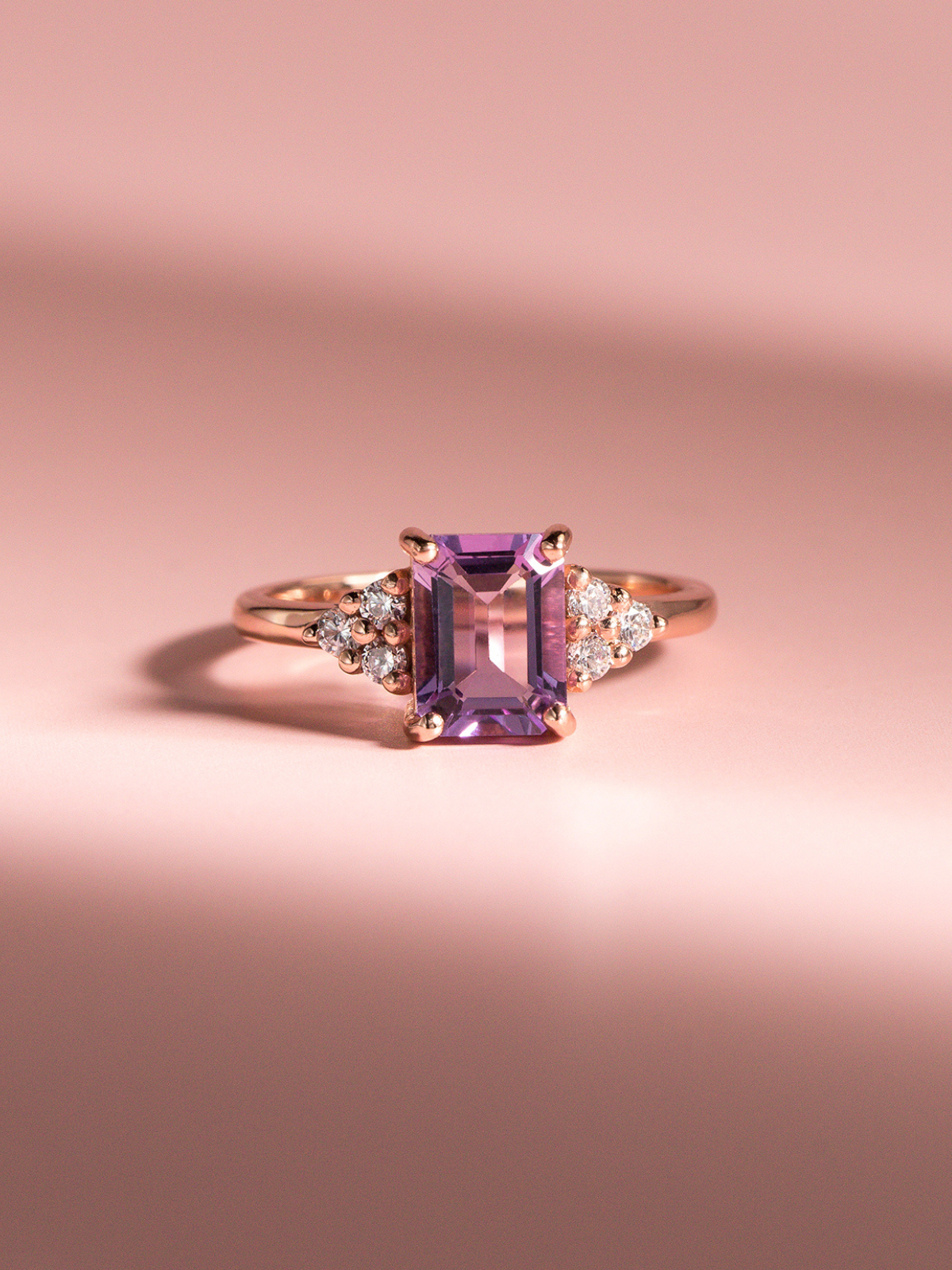 Lavender Amethyst Emerald Cut Ring in 18k Rose Gold Vermeil
