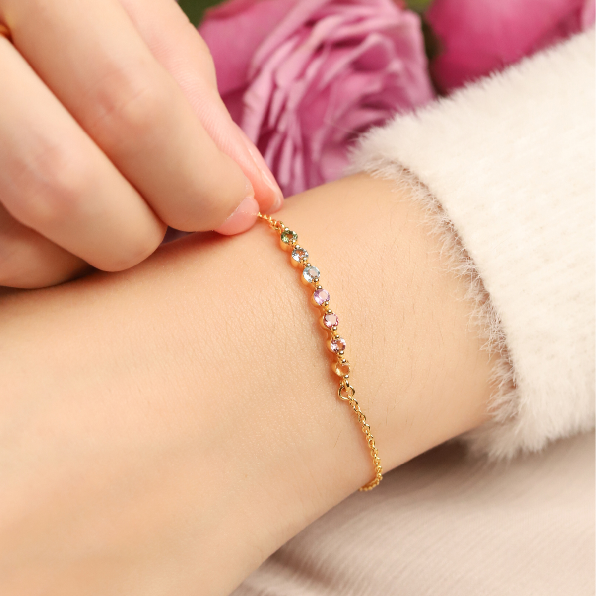 Pastel Rainbow Gemstone Bracelet in 18k Gold Vermeil