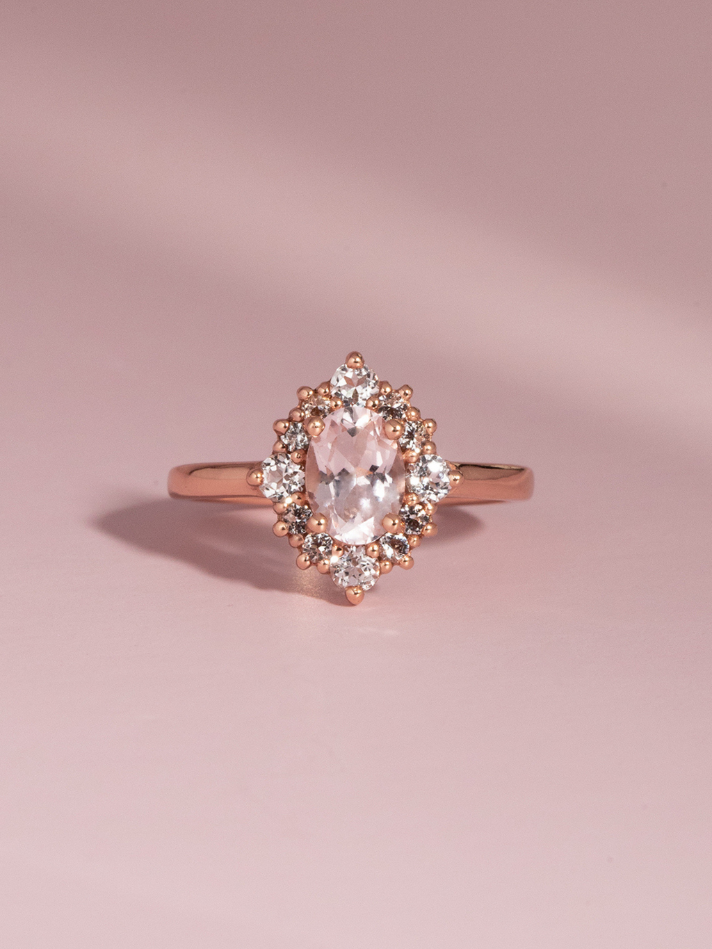 Pink Morganite Halo Ring in 18k Rose Vermeil