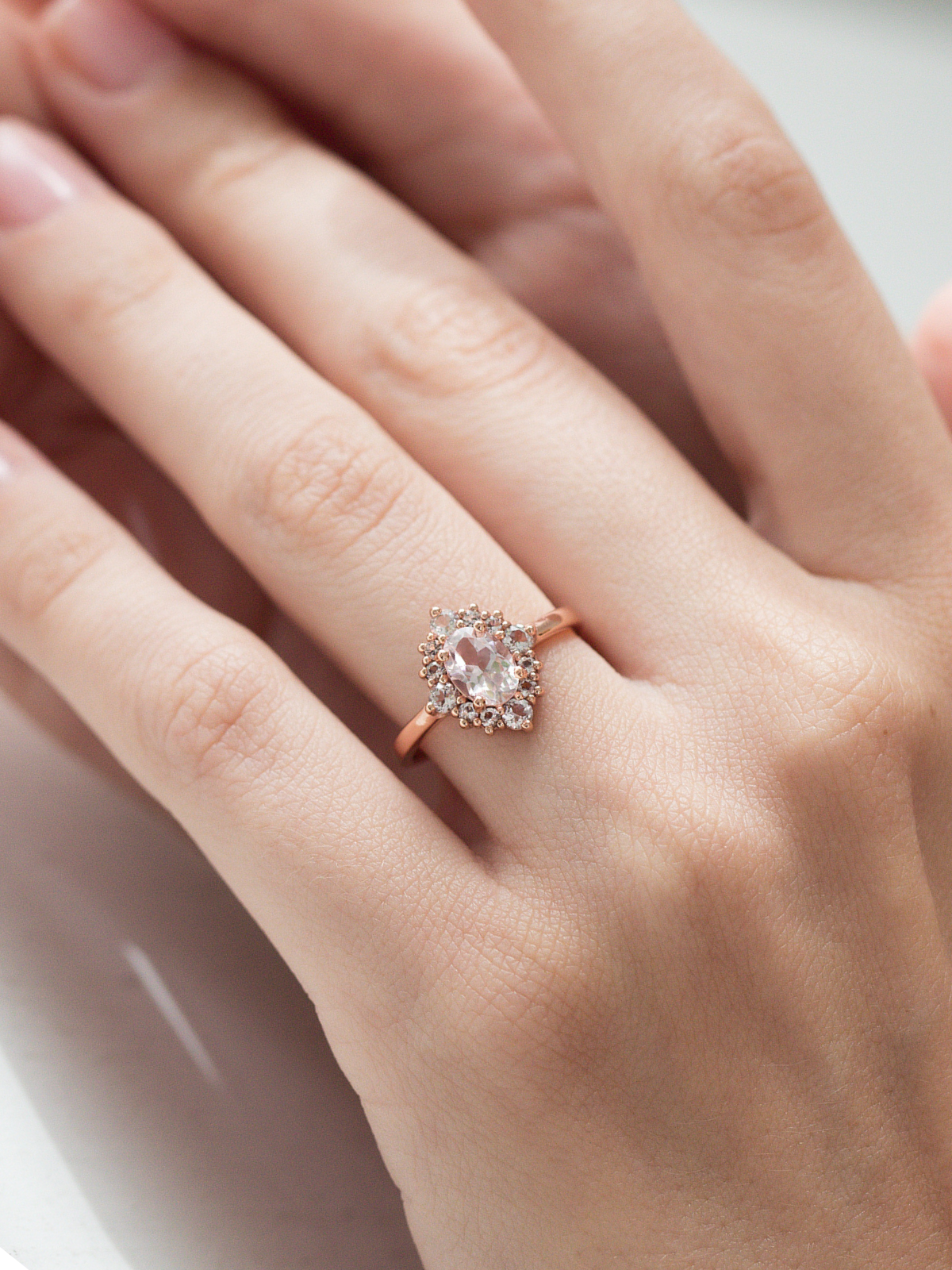 Pink Morganite Halo Ring in 18k Rose Vermeil
