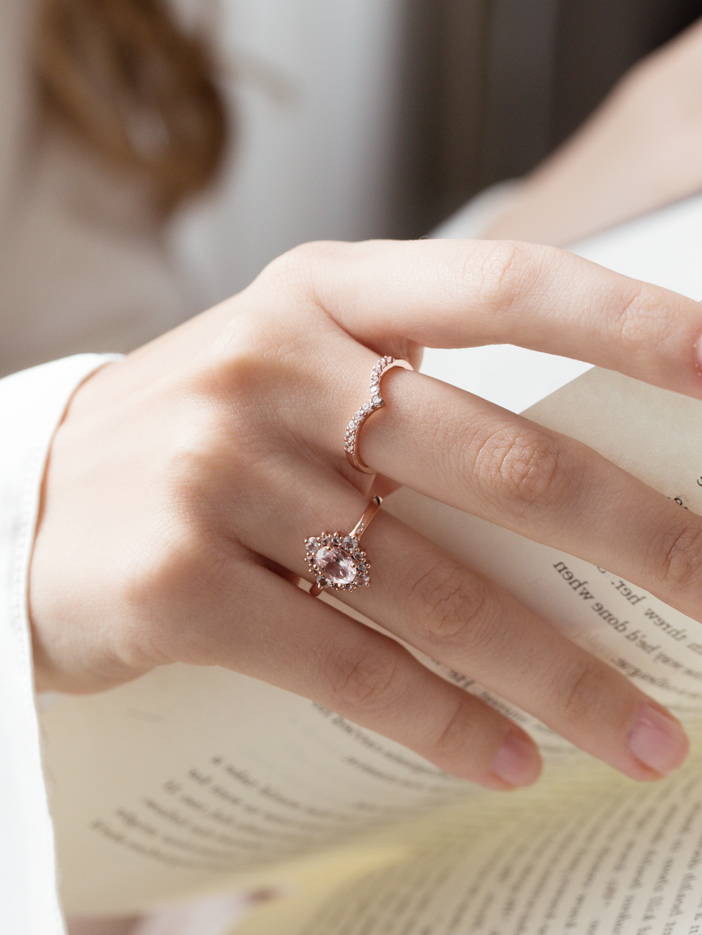 Pink Morganite Halo Ring in 18k Rose Vermeil