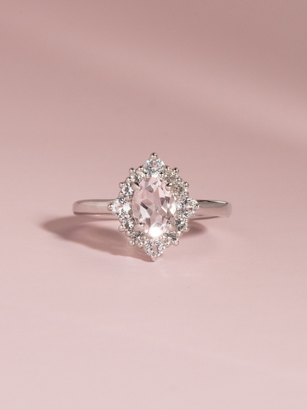 Pink Morganite Halo Ring in Sterling Silver