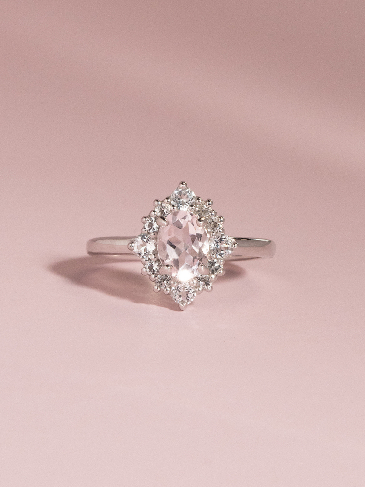 Pink Morganite Halo Ring in Sterling Silver