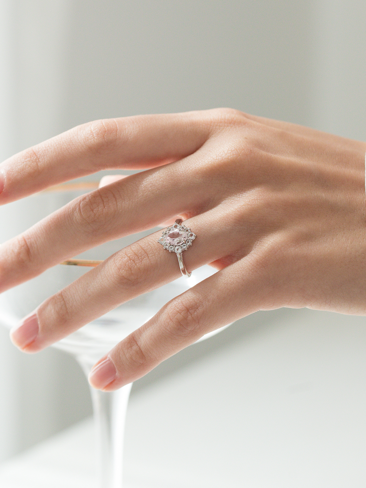 Pink Morganite Halo Ring in Sterling Silver