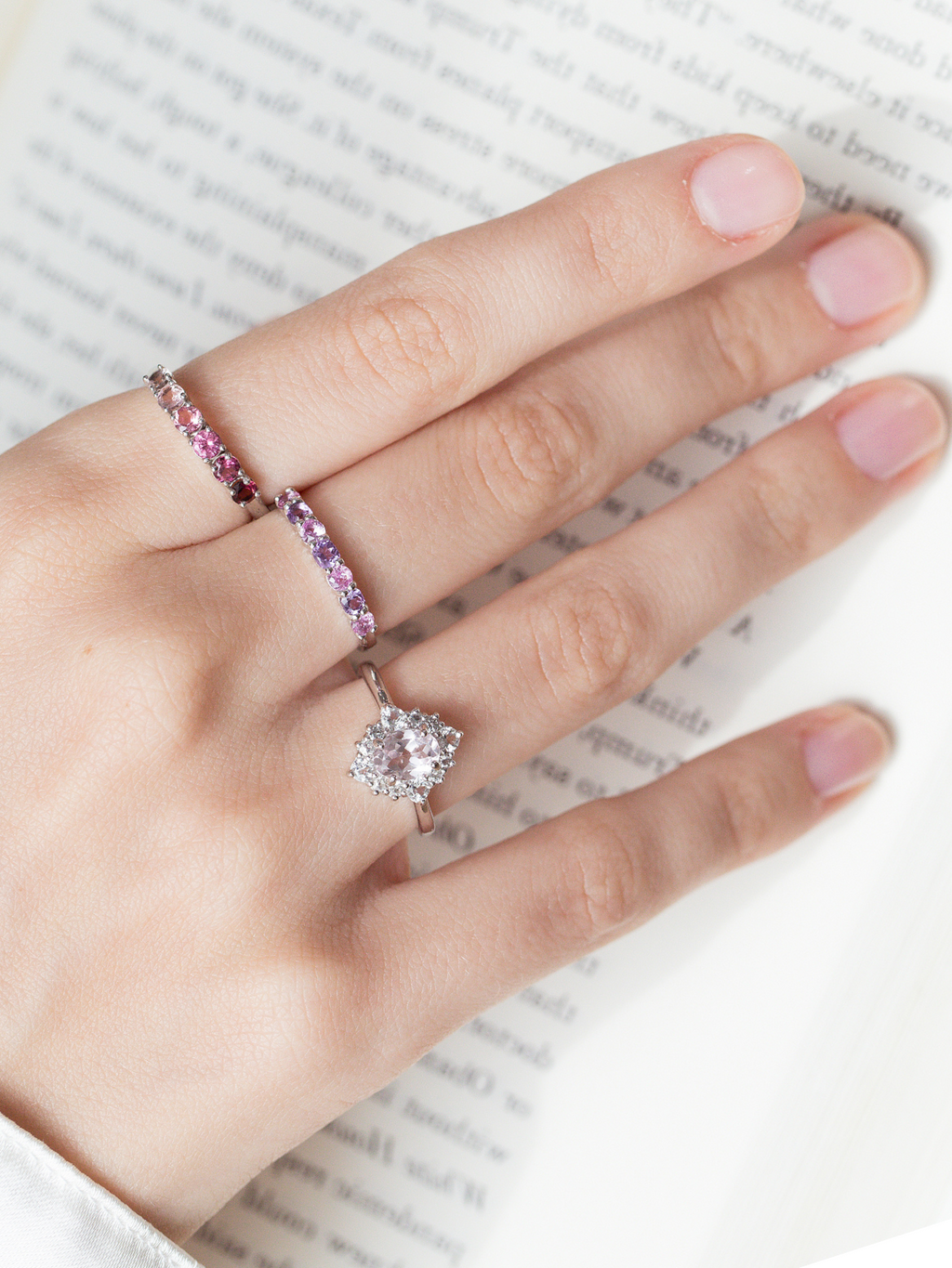 Pink Morganite Halo Ring in Sterling Silver