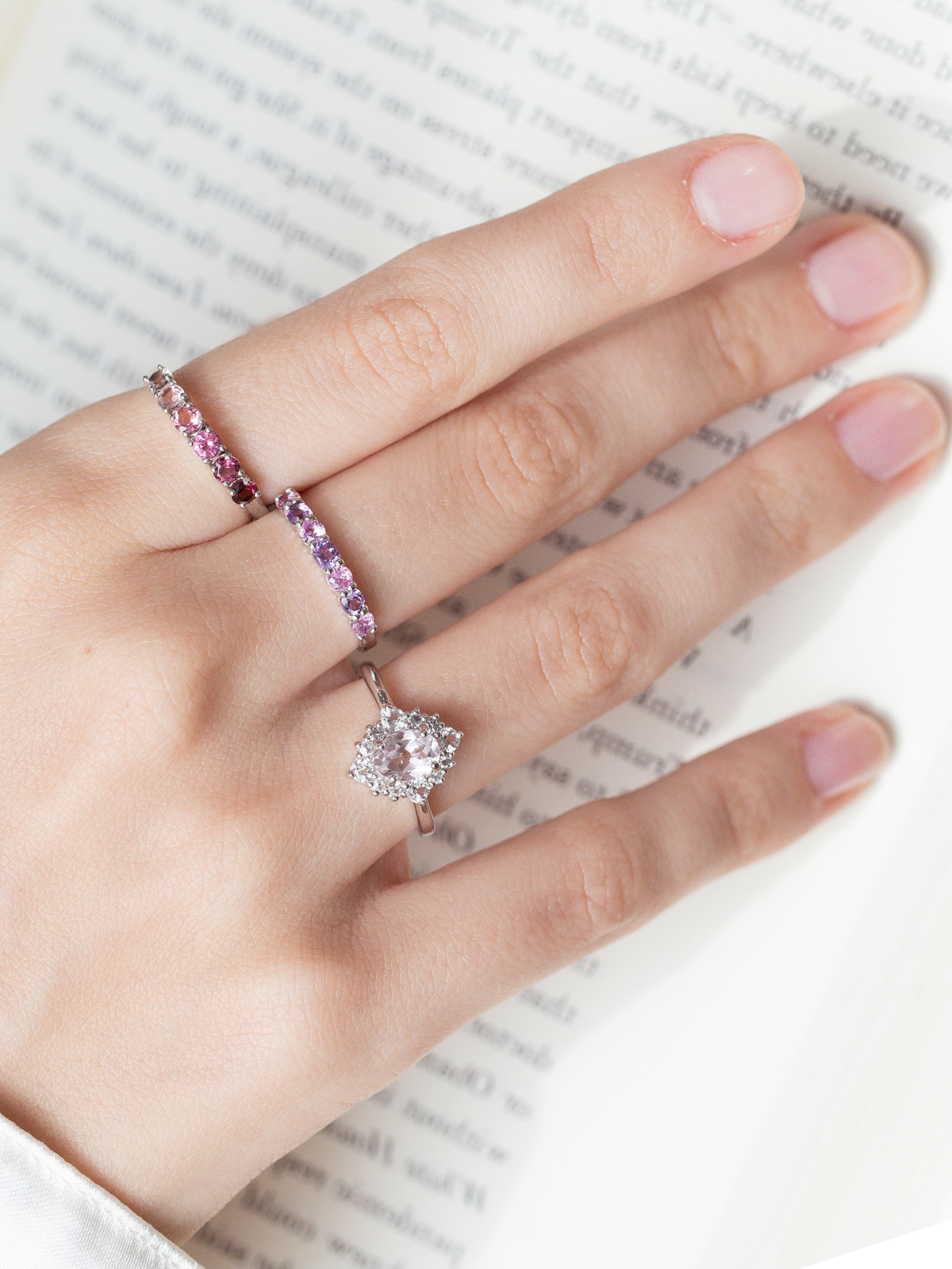 Pink Morganite Halo Ring in Sterling Silver