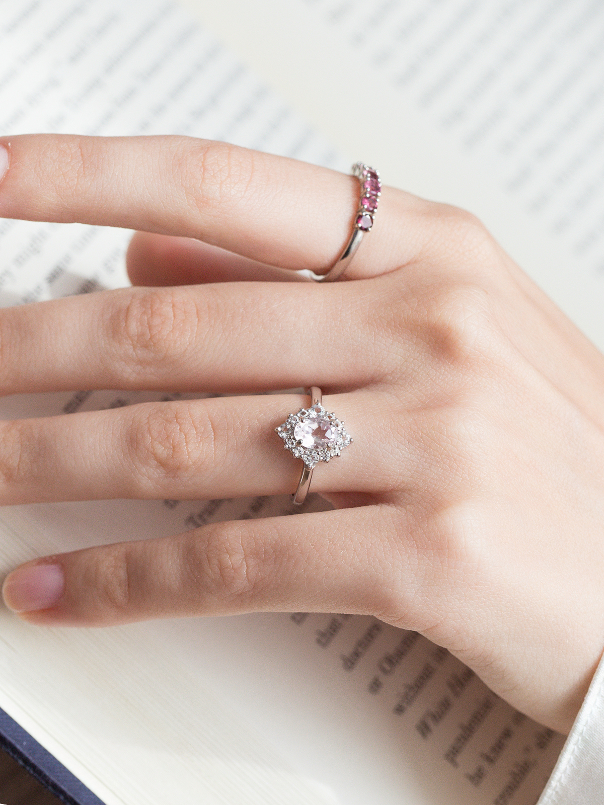 Pink Morganite Halo Ring in Sterling Silver