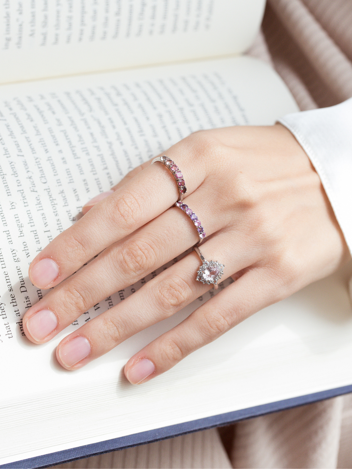 Pink Morganite Halo Ring in Sterling Silver
