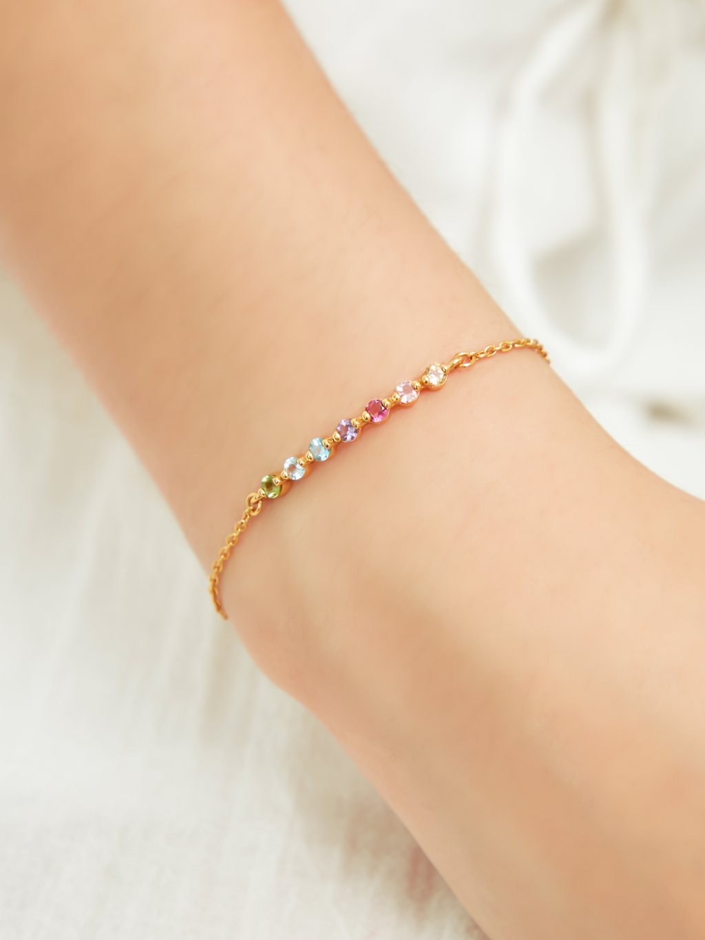 Pastel Rainbow Gemstone Bracelet in 18k Gold Vermeil