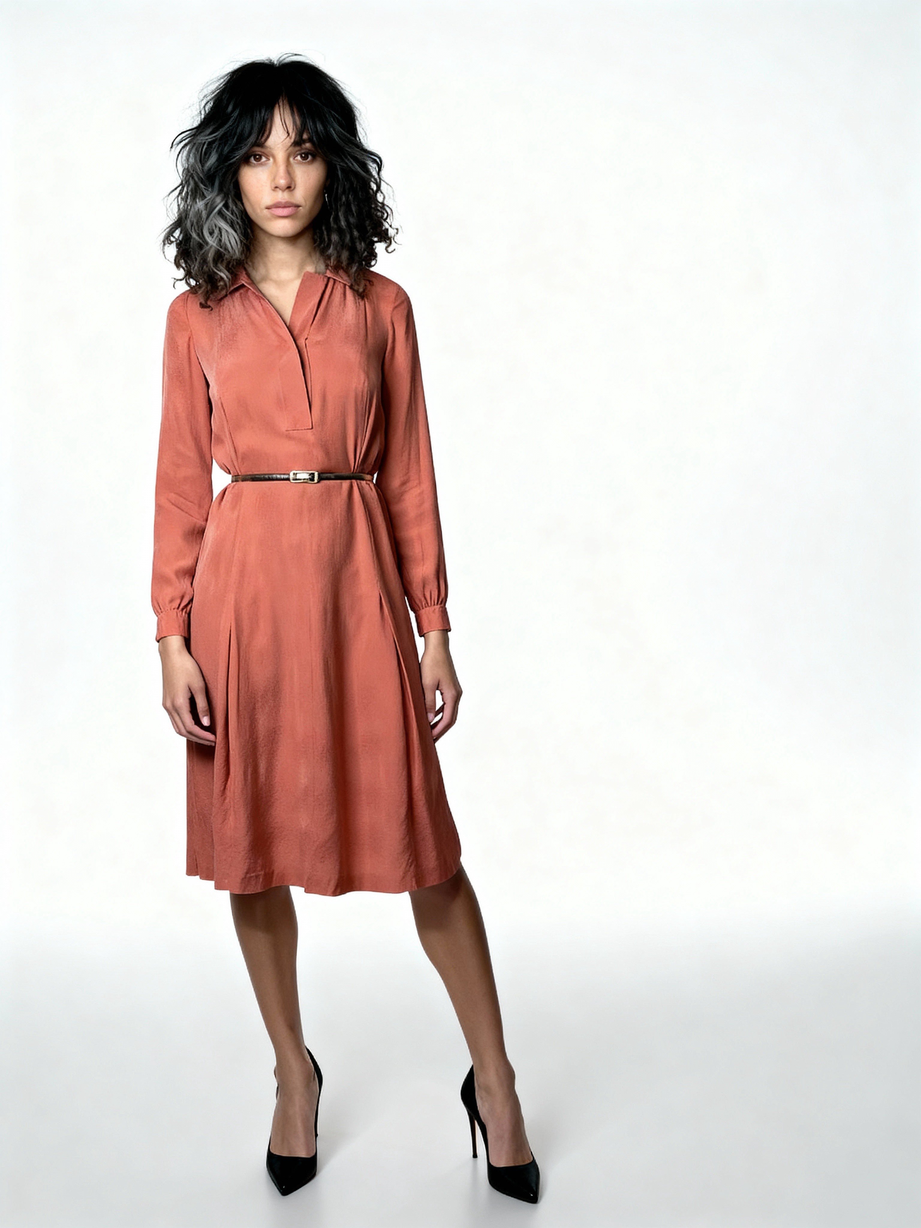 Vintage 1970's Original Pure Silk Orange Long Sleeved Shirt Dress UK 10 - 12