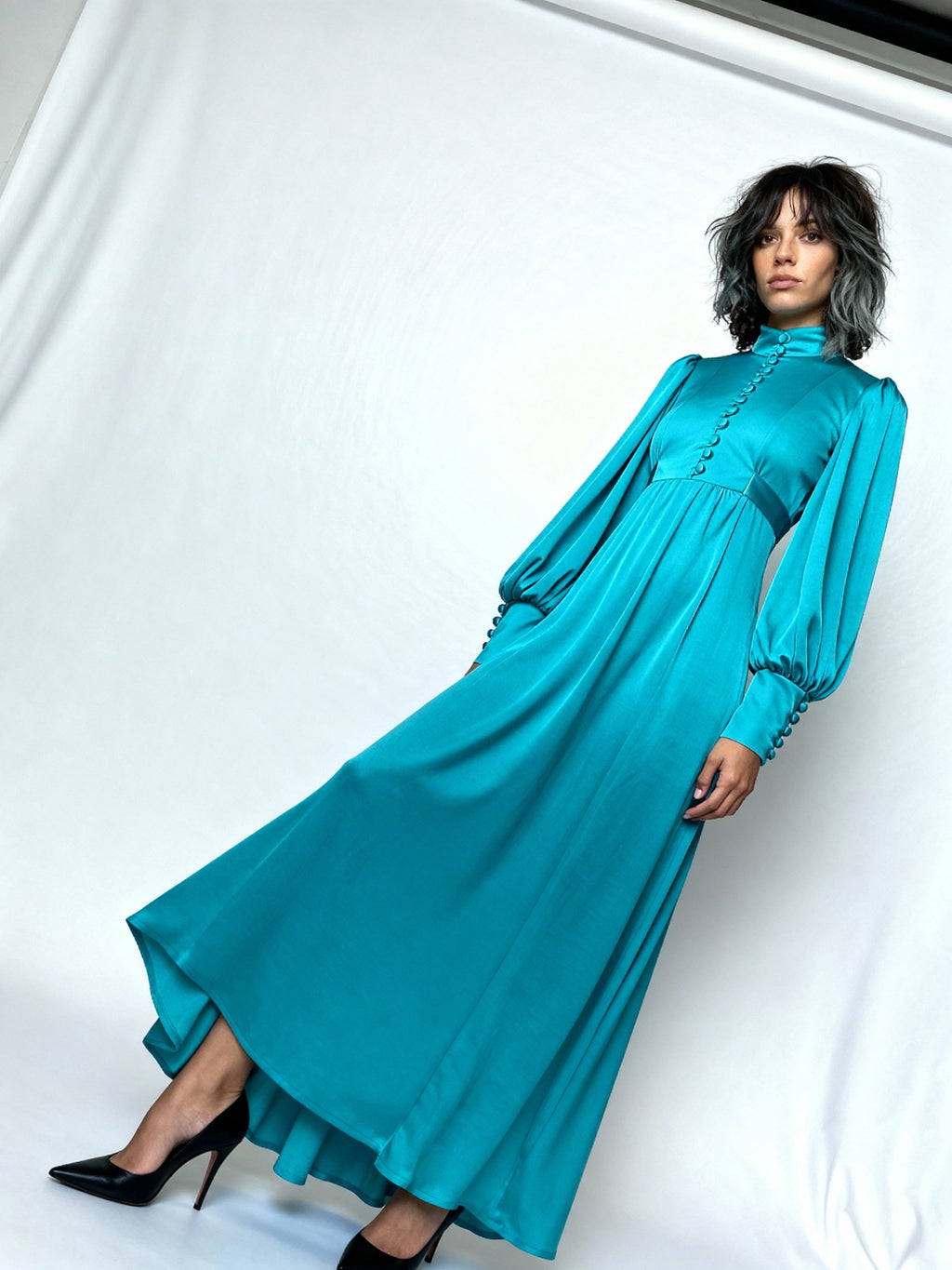 Stunning 1970's Vintage Turquoise Maxi Dress UK 8 - 12