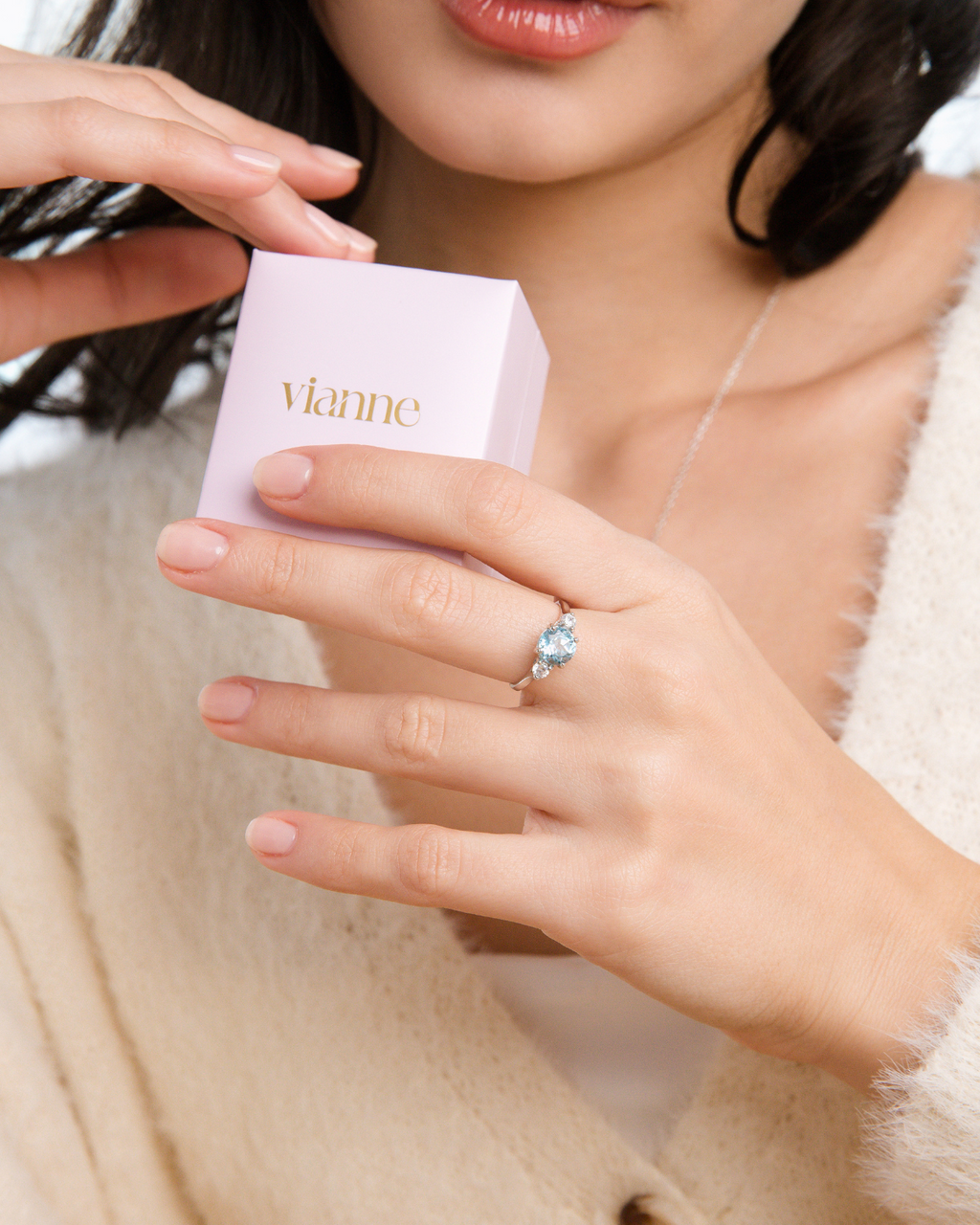 Blue Topaz Three Stone Ring in Sterling Silver
