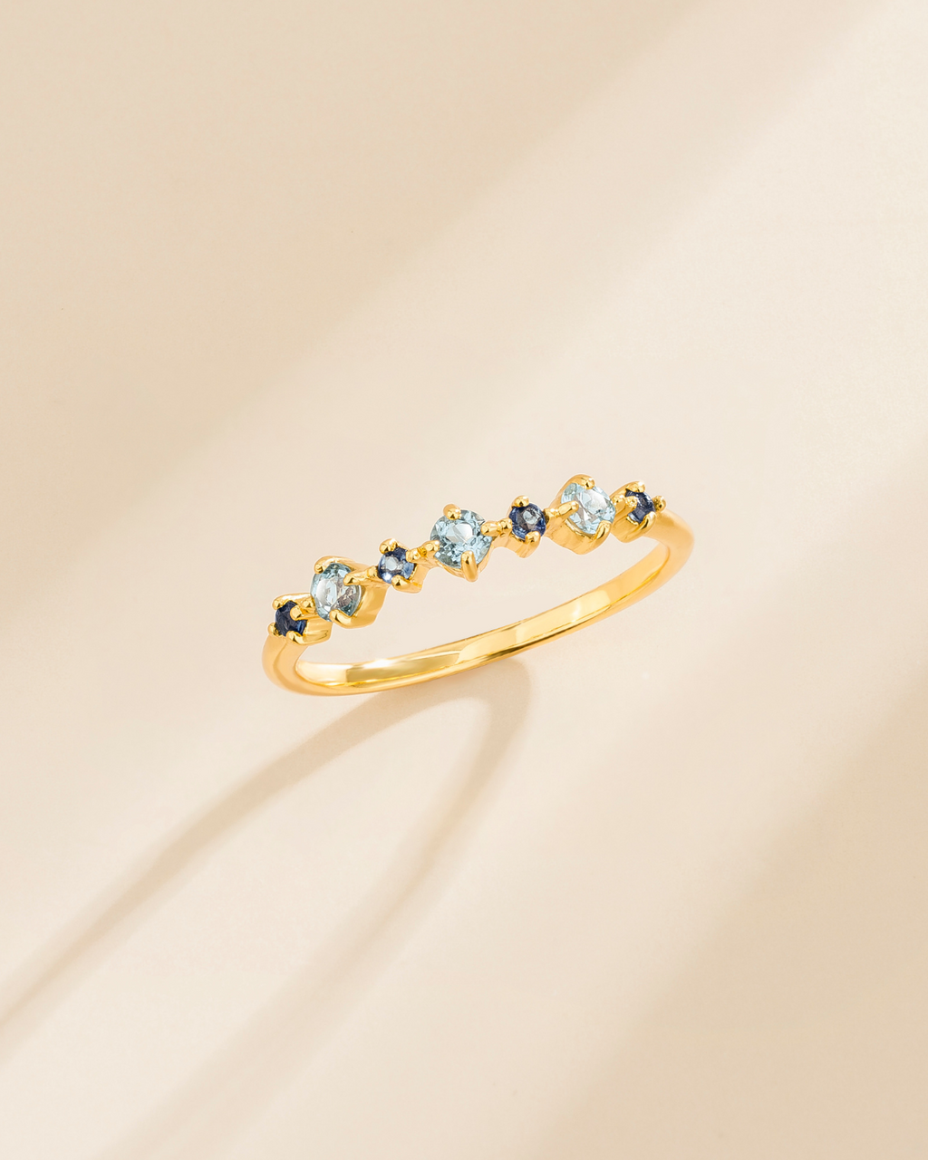 Blue Sapphire & Blue Topaz Stackable Half Eternity Band in 18K Gold Vermeil
