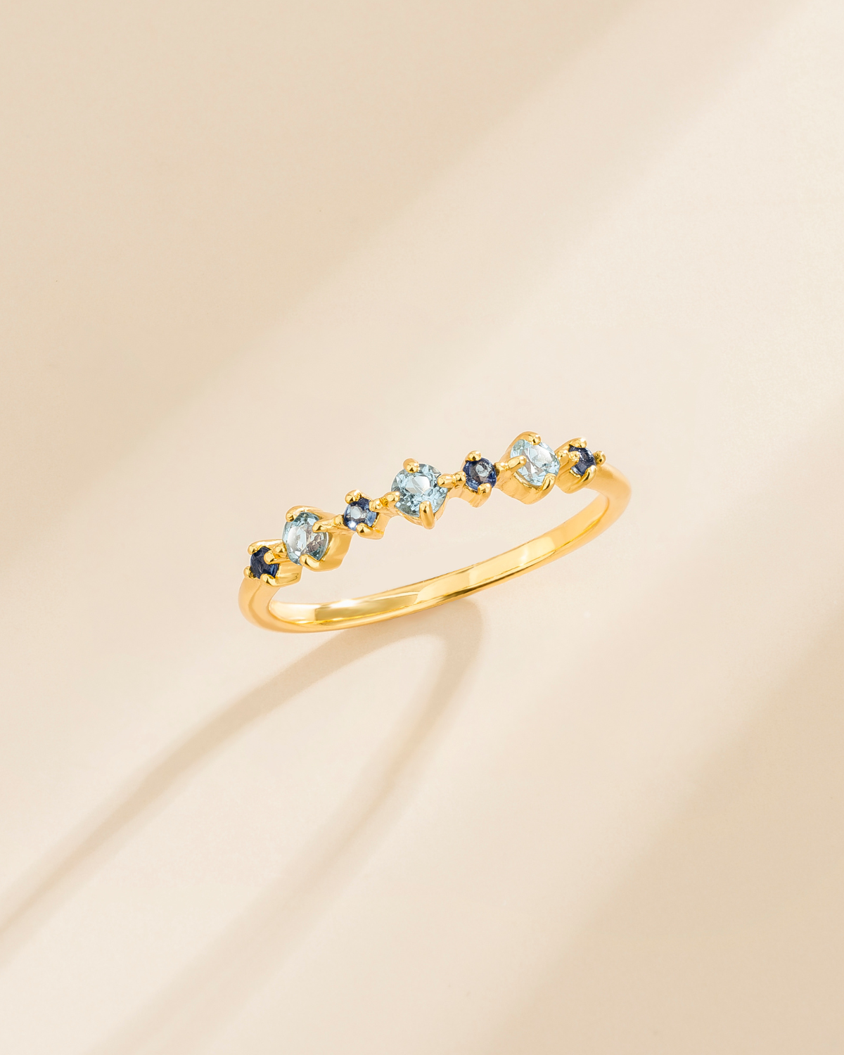 Blue Sapphire & Blue Topaz Stackable Half Eternity Band in 18K Gold Vermeil