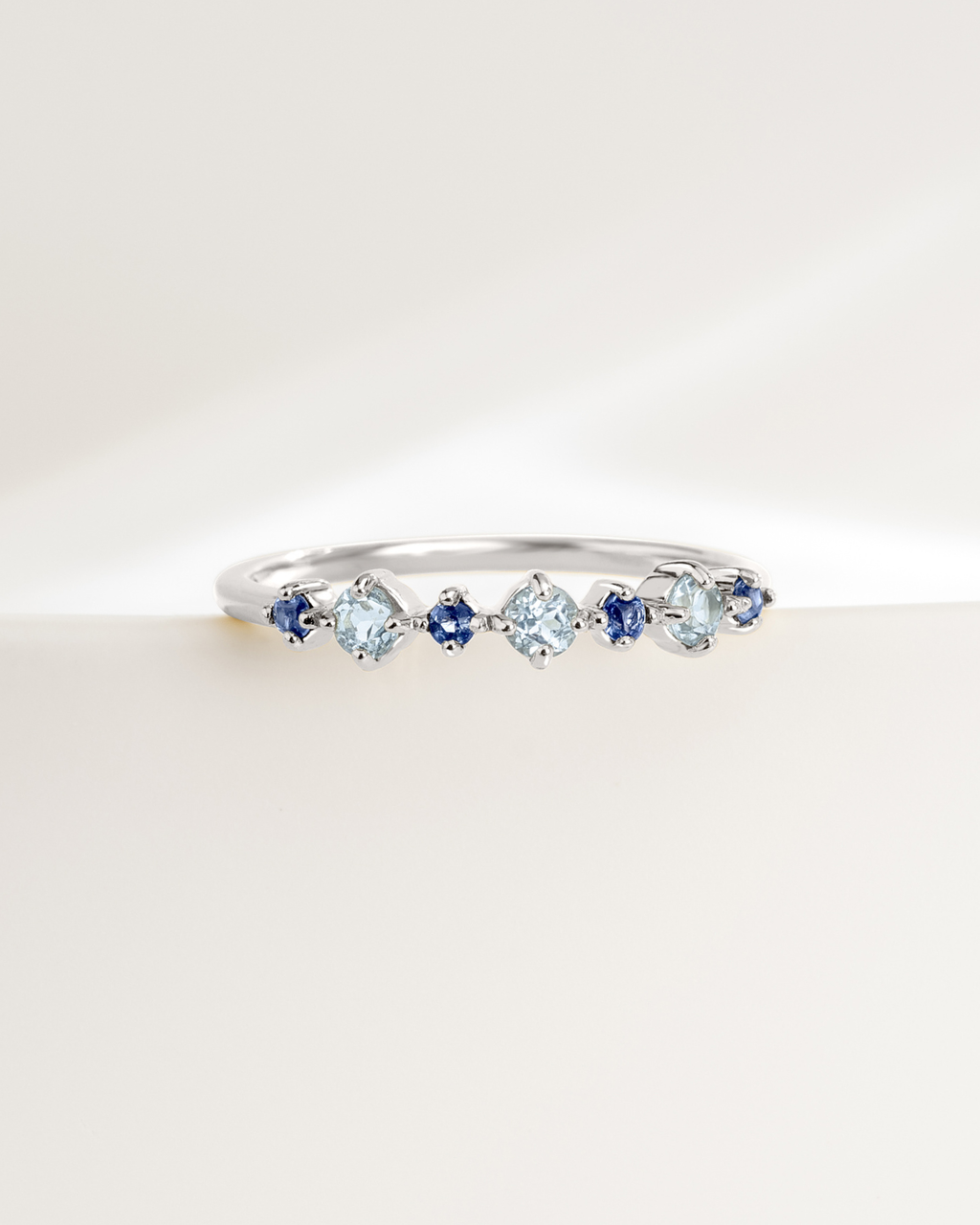 Blue Sapphire & Blue Topaz Stackable Half Eternity Band in Sterling Silver
