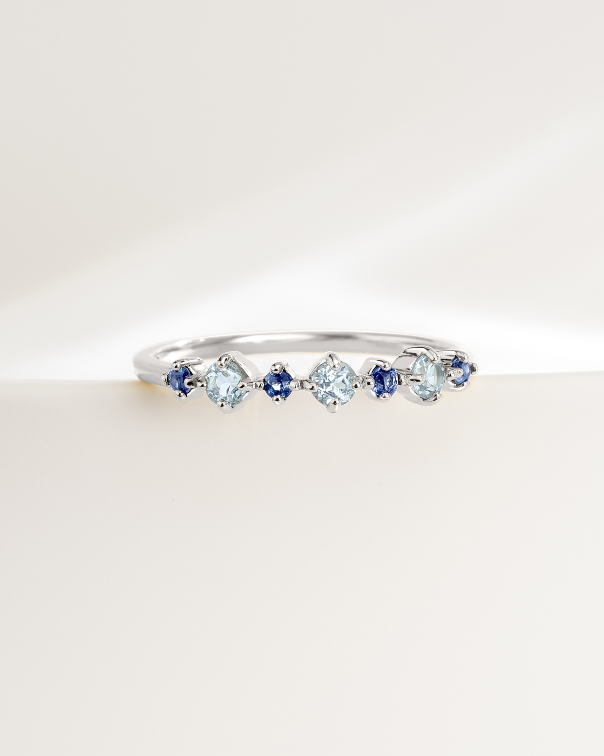 Blue Sapphire & Blue Topaz Stackable Half Eternity Band in Sterling Silver