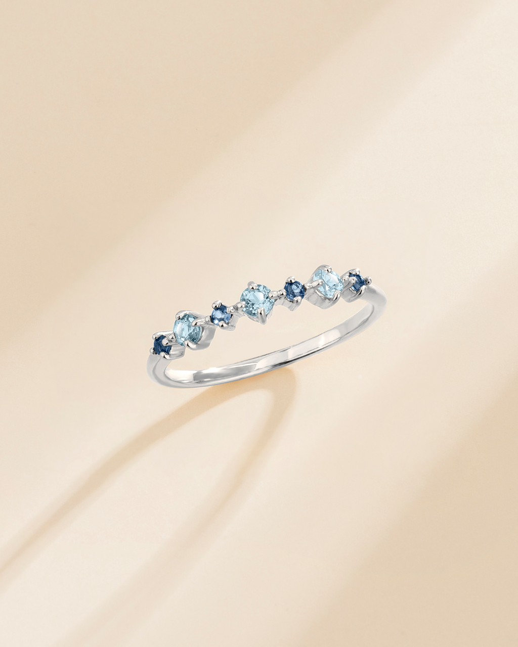 Blue Sapphire & Blue Topaz Stackable Half Eternity Band in Sterling Silver