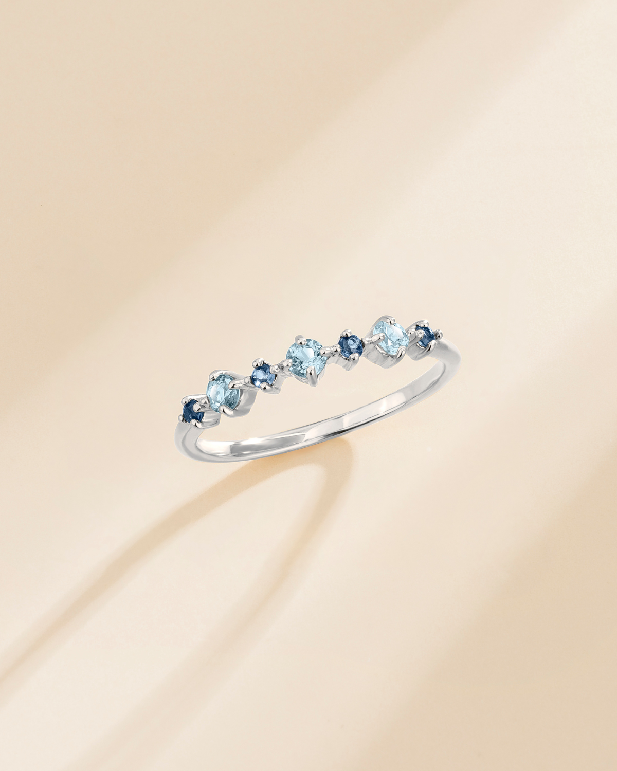 Blue Sapphire & Blue Topaz Stackable Half Eternity Band in Sterling Silver
