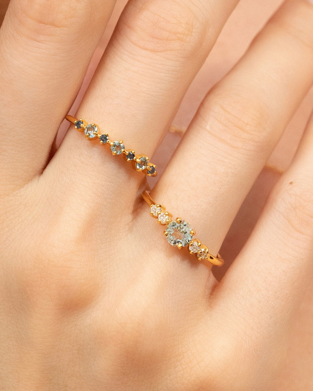 Blue Sapphire & Blue Topaz Stackable Half Eternity Band in 18K Gold Vermeil